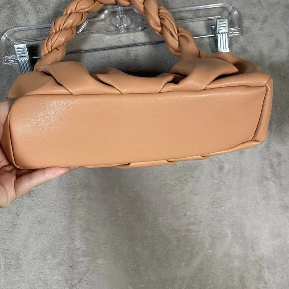 Mango Twisted Strap Baguette Bag Small Underarm Shoulder Bag Zipper Closure - Picture 8 of 14